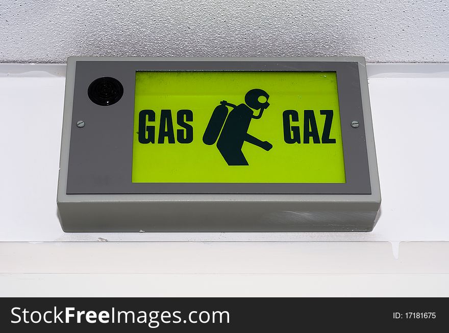 Gas sign with gasmasked figure. Gas sign with gasmasked figure