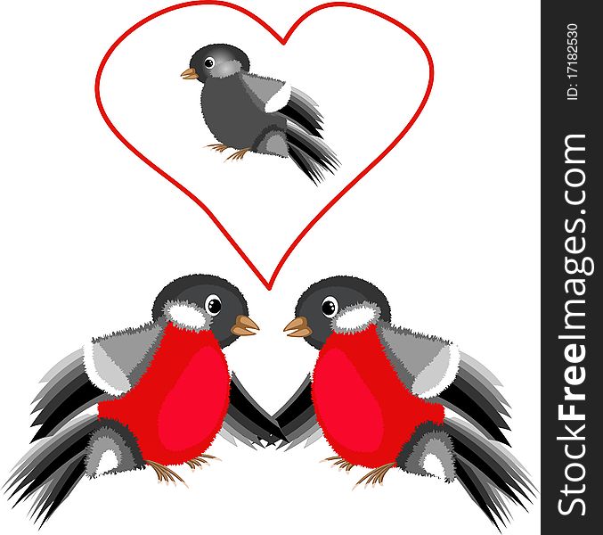 Two bullfinches in the love