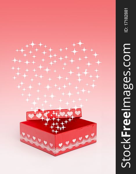 Red gift box with heart shape