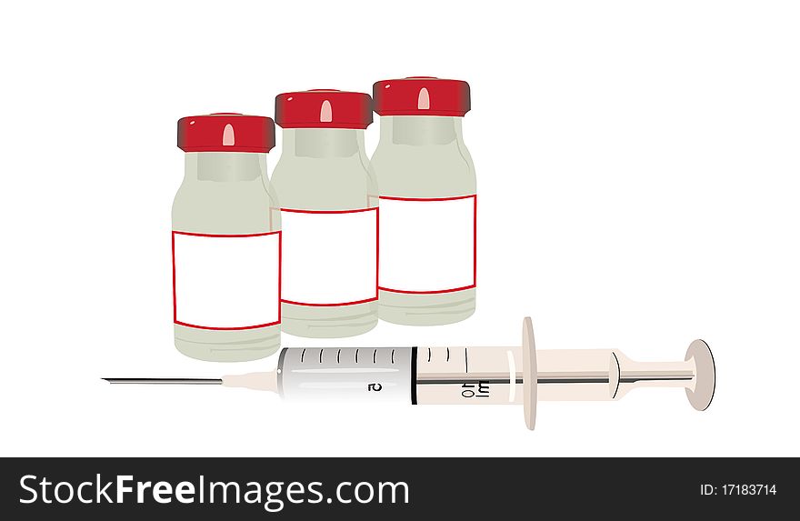 This image represents an syringe and three injections against flu or any other disease!. This image represents an syringe and three injections against flu or any other disease!