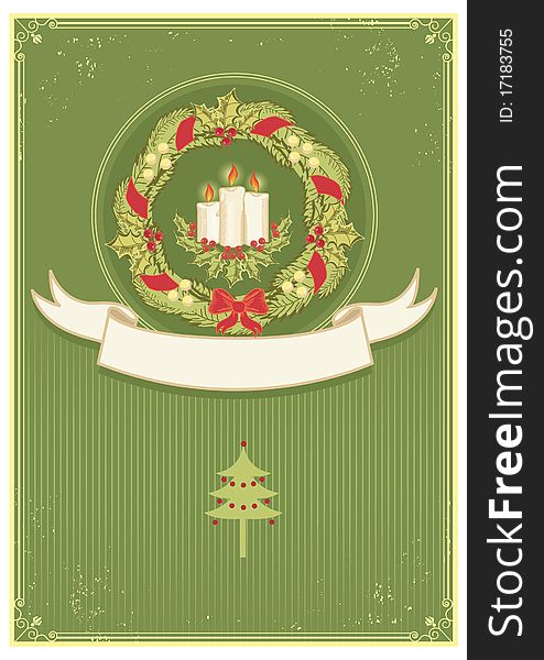 Christmas decoration.Vector vintage pattern.Green card. Christmas decoration.Vector vintage pattern.Green card