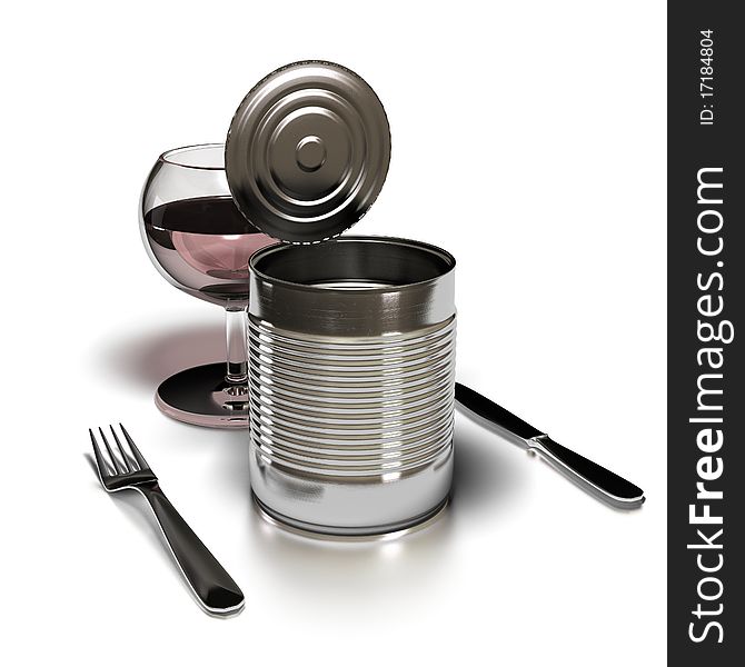Tin with fork and knife over white background -celibacy concept
