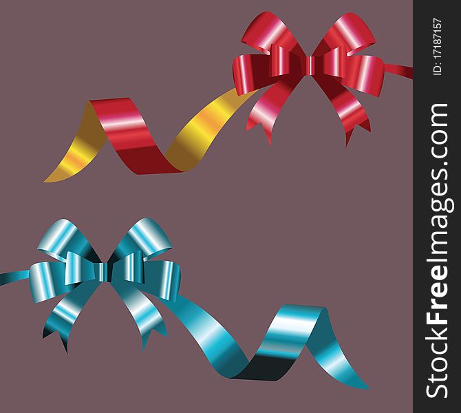 Two bows with tapes for a gift. Two bows with tapes for a gift