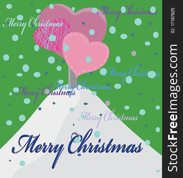 Christmas background with cartoon tree from hearts. Christmas background with cartoon tree from hearts