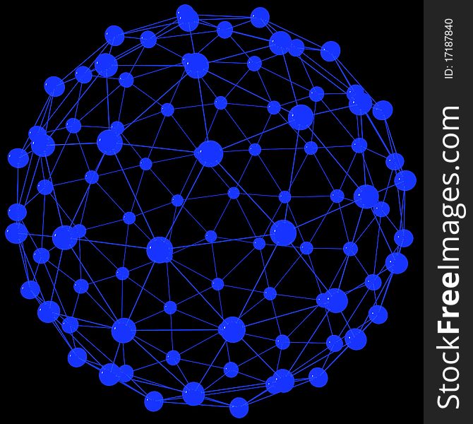 Big blue sphere in the lattice with balls. Big blue sphere in the lattice with balls