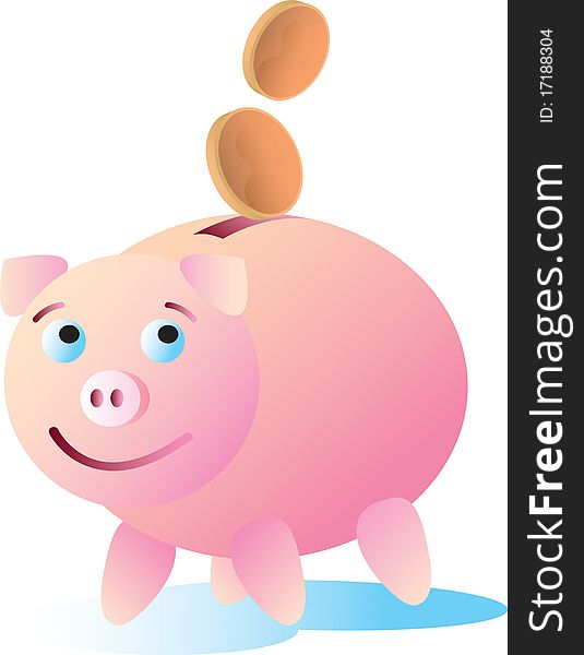 Money going into a happy and content piggy bank. Money going into a happy and content piggy bank.