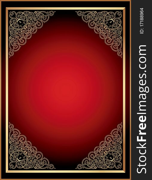 Ornate gold floral frame on abstract red background. Ornate gold floral frame on abstract red background.