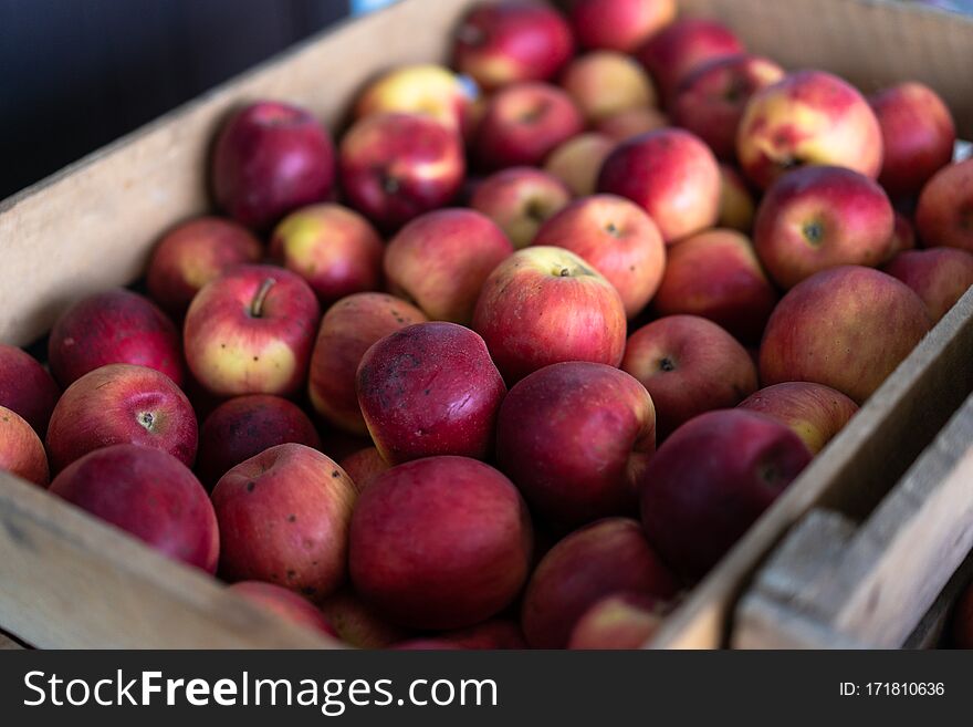 Ripe Red-yellow Apples In Boxes