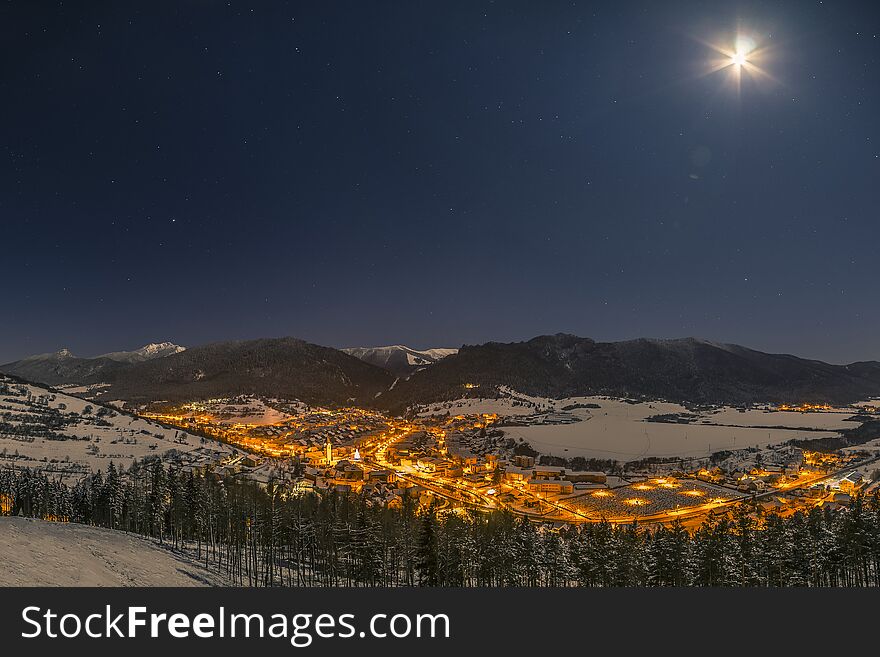 The picturesque village at night to sleep among the mountains. The picturesque village at night to sleep among the mountains