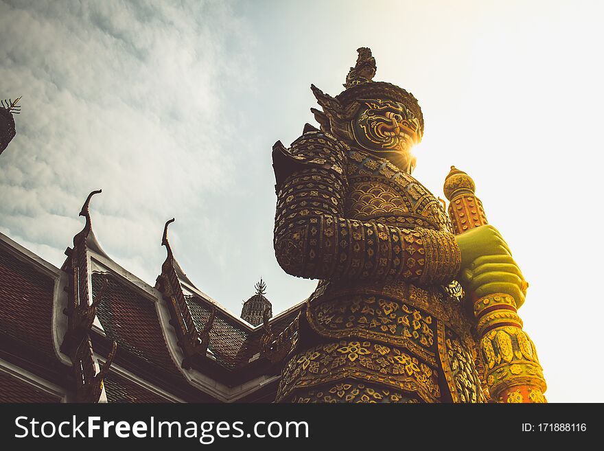 Demon Guandian or Giant Guardian in Wat Phra Kaew Grand Palace Temple of The Emerald Buddha.