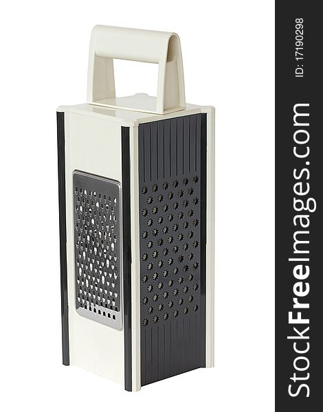 Plastic grater with a handle, isolated on a white background.