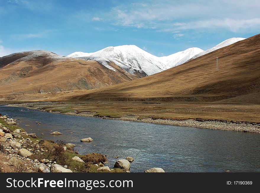 Scenery of snow mountains and river in Tibet. Scenery of snow mountains and river in Tibet
