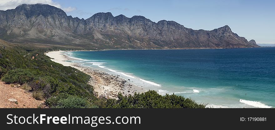 Panoramic view of Kogelbaai or Koeëlbaai between Cape Town and Cape Hangklip on the Atlantic Ocean seaboard,  South Africa