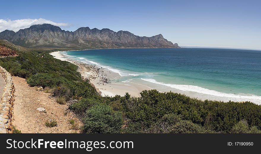 Panoramic view of Kogelbaai or Koeëlbaai between Cape Town and Cape Hangklip on the Atlantic Ocean seaboard,  South Africa