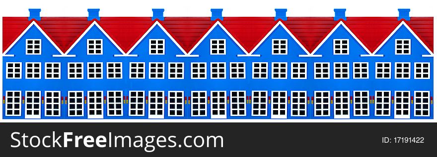 Row of colored toy houses on a white background. Row of colored toy houses on a white background