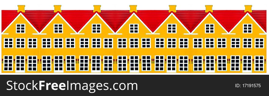 Row of colored toy houses on a white background. Row of colored toy houses on a white background