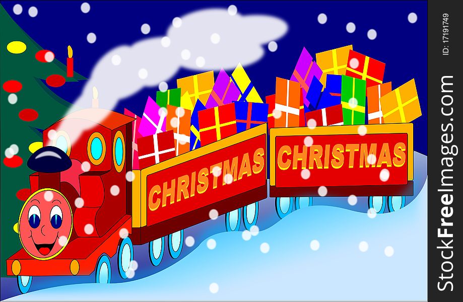 Christmas train transport snow gifts tree holiday locomotive ice