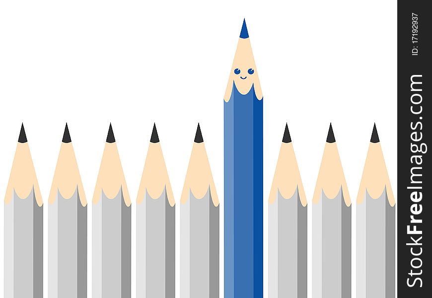 Vector illustration of cartoon blue crayon with a lot of lead pencils
