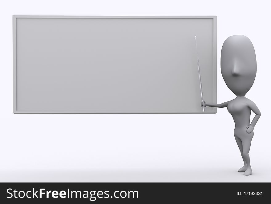 A 3D illustration of a teacher conducting lesson. The white board can be used for any message. A 3D illustration of a teacher conducting lesson. The white board can be used for any message.