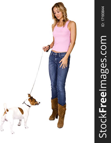 Woman with small jack russel terrier. Woman with small jack russel terrier