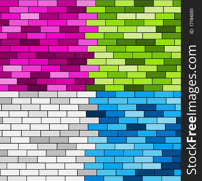 Brick wall in four colors. Brick wall in four colors