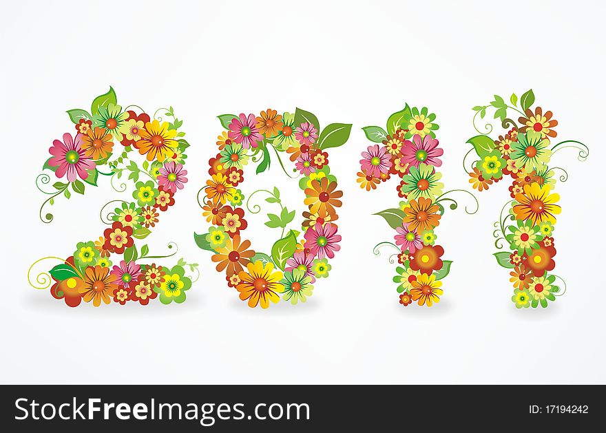 Vector 2011 new year floral card. Vector 2011 new year floral card