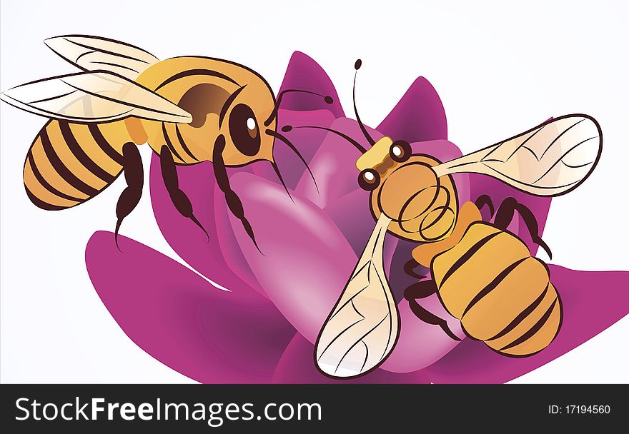 Vector Bees On Flower