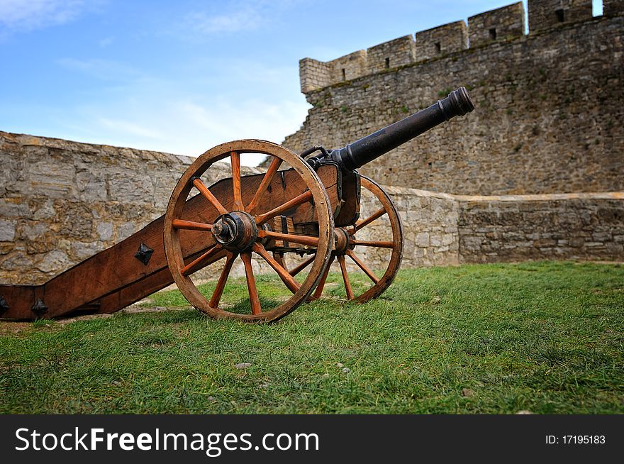 The ancient cannon in Ukrainian fortess near Khotyn