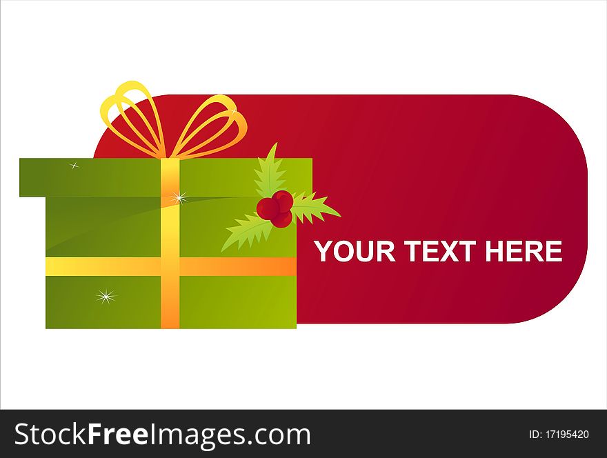 Christmas banner with green present. Christmas banner with green present