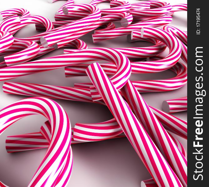 3d image of a lot of colorful candy canes