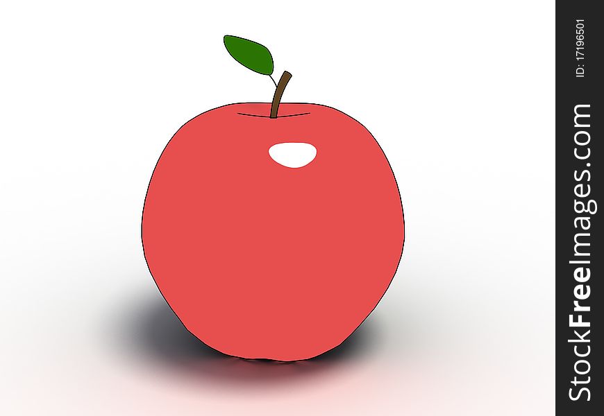 Painted red apple with green leaf on white background