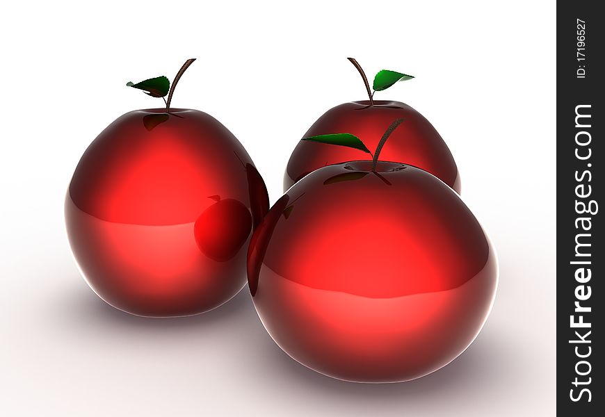 Three red apples to punish the automotive paint on a white background