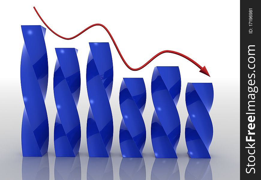 Graph of recession swirling blue boxes and the red line on a mirror background