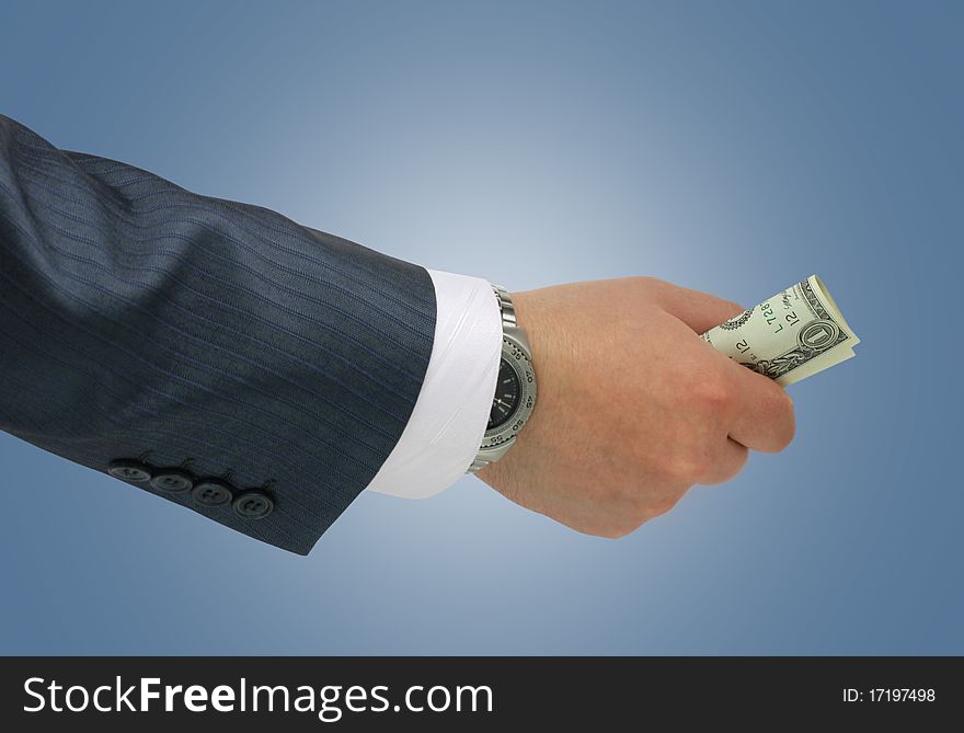 Hand of businessman holding dollar. Hand of businessman holding dollar