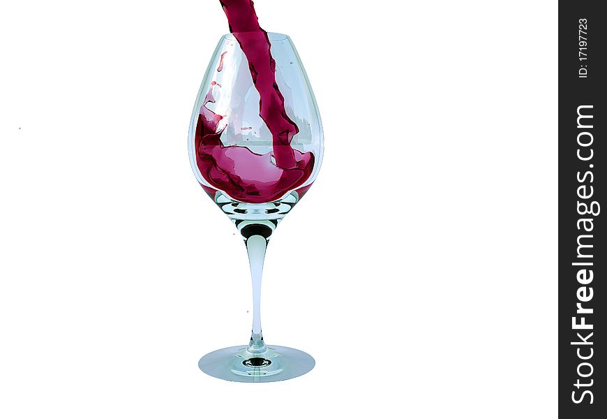 Glass goblet poured red wine on a white background