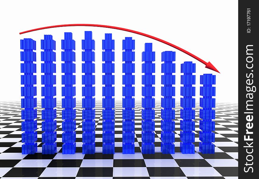 Schedule of decline of the red arrow and blue boxes on the chessboard mirror surface