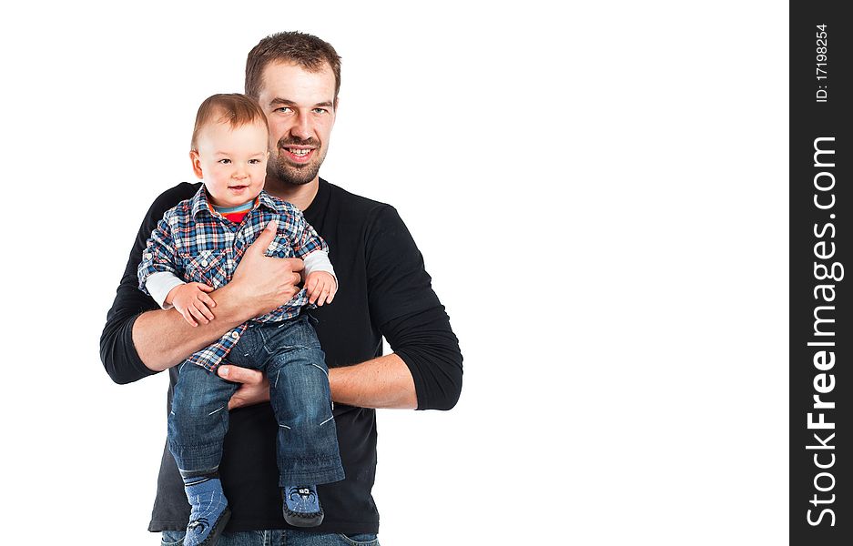 Little baby boy with father. Isolated on white. Little baby boy with father. Isolated on white