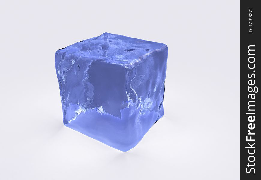 Blue ice cube on a white background