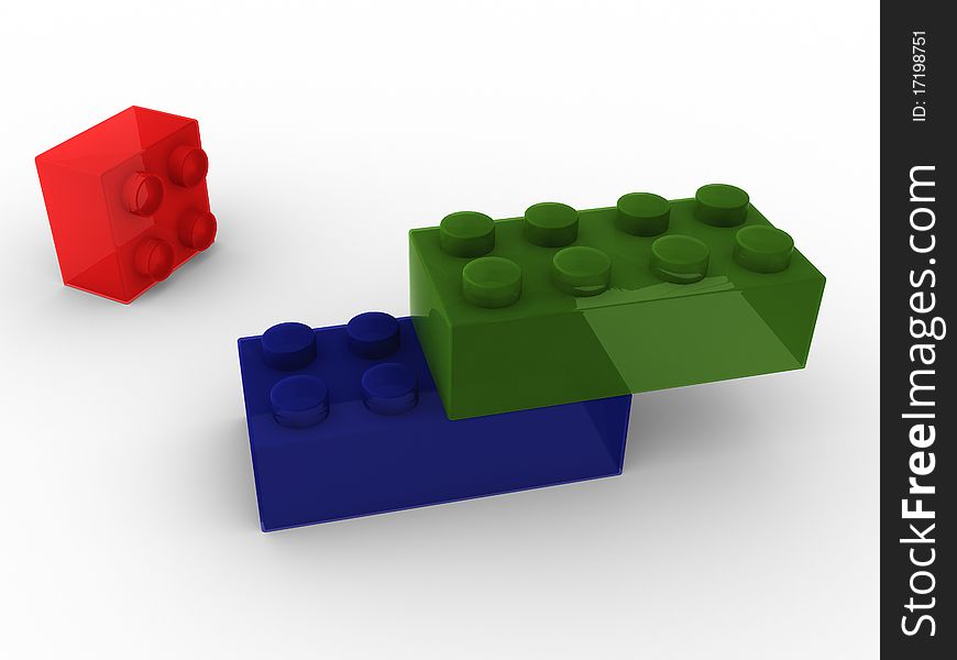 Cubes of transparent colored plastic on a white background