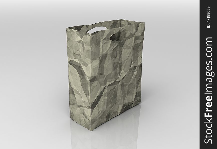A crumpled yellow-white paper bag on the mirror background