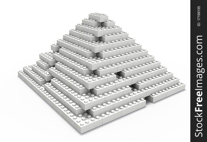 White dice assembled in a pyramid on a white background