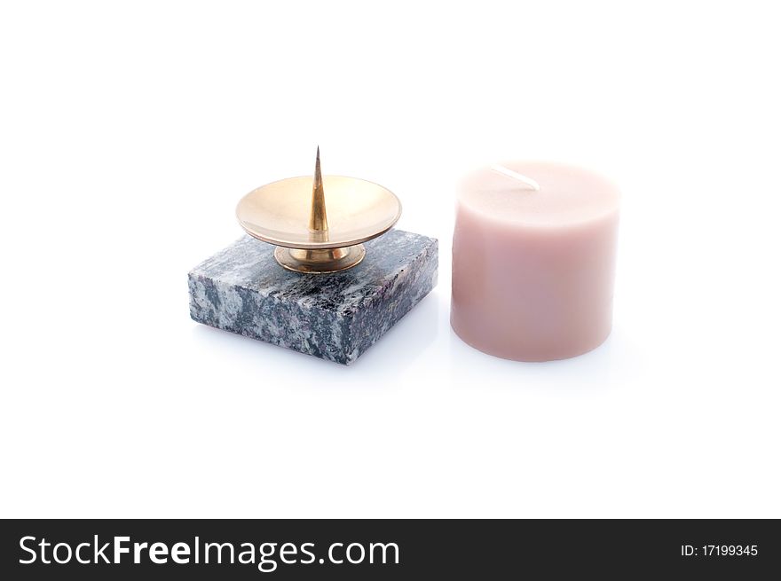 Candlestick made of stone and candle