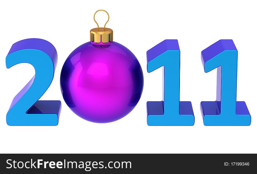 New 2011 Year date colored blue with classic purple christmas ball as zero number. This is a detailed 3D render (Hi-Res). Isolated on white. Merry Xmas and Happy New Year!. New 2011 Year date colored blue with classic purple christmas ball as zero number. This is a detailed 3D render (Hi-Res). Isolated on white. Merry Xmas and Happy New Year!