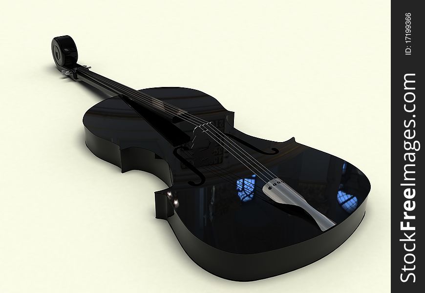 Violin black ceramic and chrome strings on white background