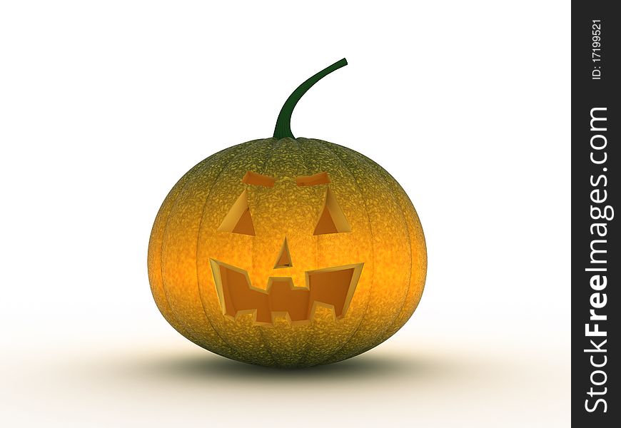 The round yellow-green pumpkin on a white background