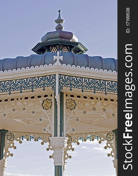 A close up of Brightons beautiful cast iron bandstand on a bright day. A close up of Brightons beautiful cast iron bandstand on a bright day