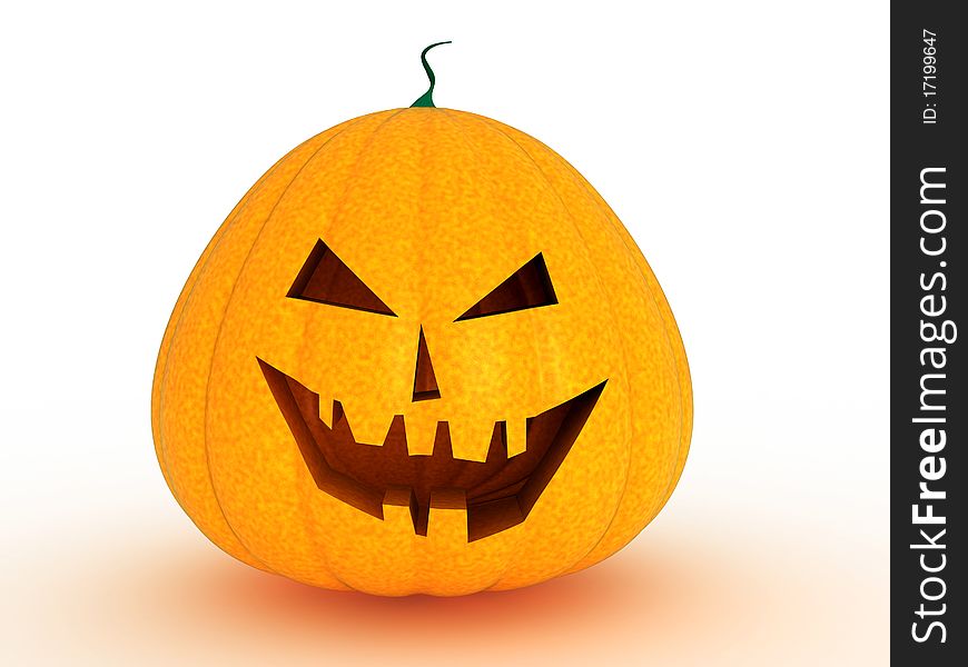 Maliciously evil smiling pumpkin on white background