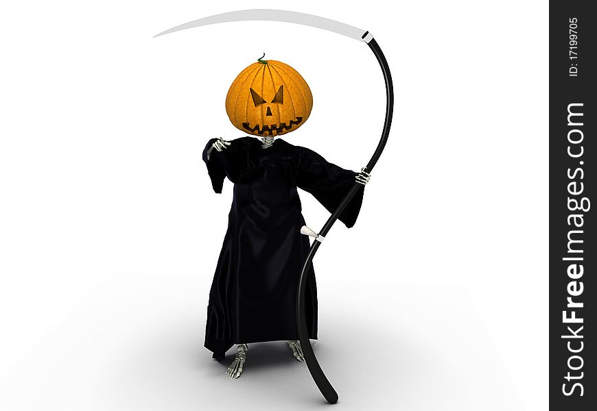 Death of a pumpkin head and a black silk with a slash on a white background