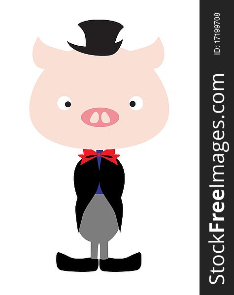 Pig wearing tux