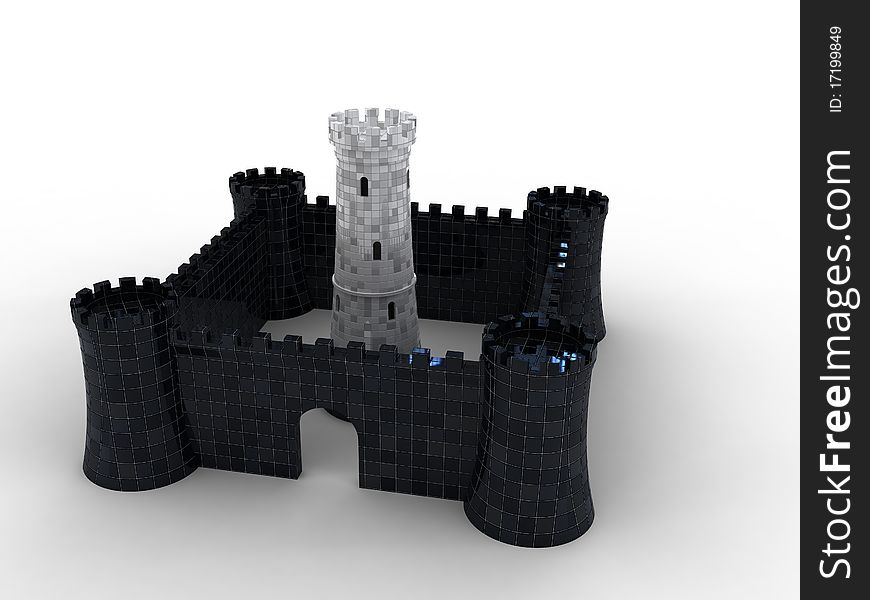 Castle of black ceramic tiles and the central White Tower is not a white background